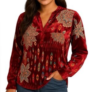 Johnny Was Feather velvet  burnout Mara blouse NWT (oversized)
